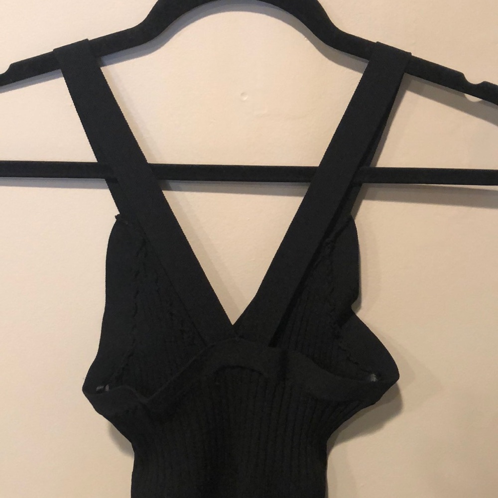 Black V-Neck Ribbed Tank Stretch Sweater Dress - Picture 4 of 7